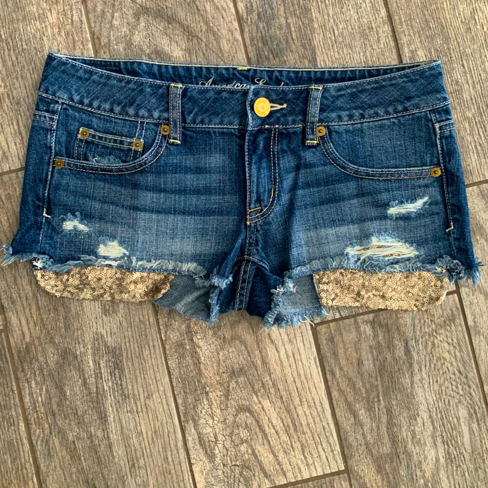 American Eagle gold sequin pocket shorts